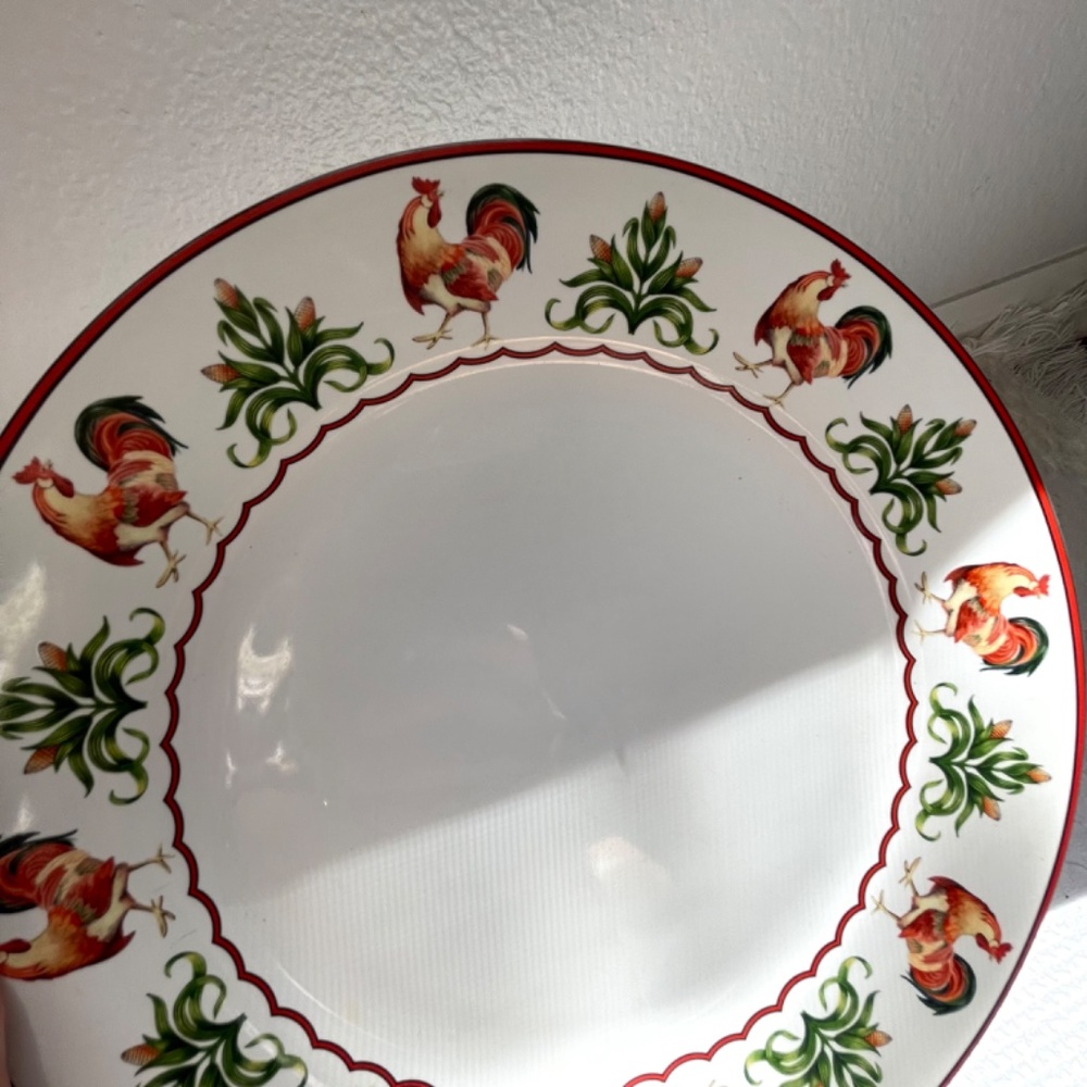 Enesco Country Gate plate with roosters, cornstalks - Picture 4 of 5